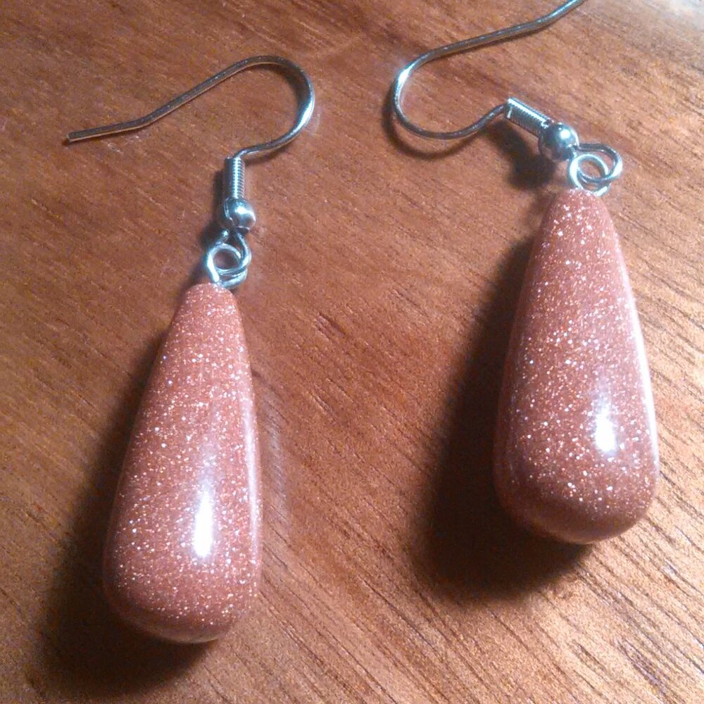 Gold Sandstone Stainless Steel Drop Earrings
